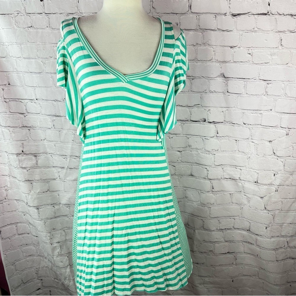 NWT Umgee boutique mint blue contrast stripes casual dress spring easter